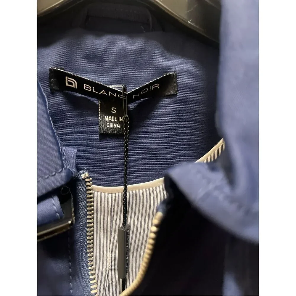 Blanc Noir Travel Engineer All Weather Navy Blue Midi Trench Coat  size S winter - Picture 4 of 6